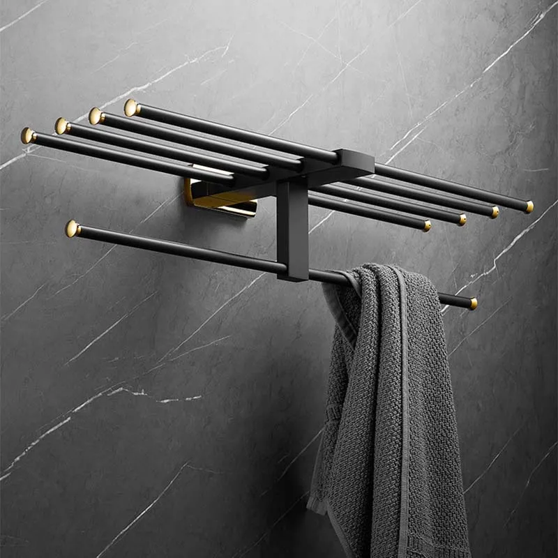 Brass Perforated Installation Black Gold Bathroom Towel Rack Bathroom Hardware Accessories Part Contemporary High-end Towel Rail