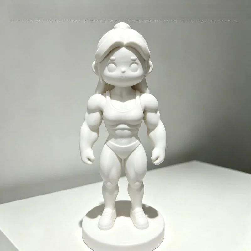 16cm Q-Version Muscular Fitness Female 3D Printed Figurine, Made Of PLA Material, Desktop Fitness Display Piece