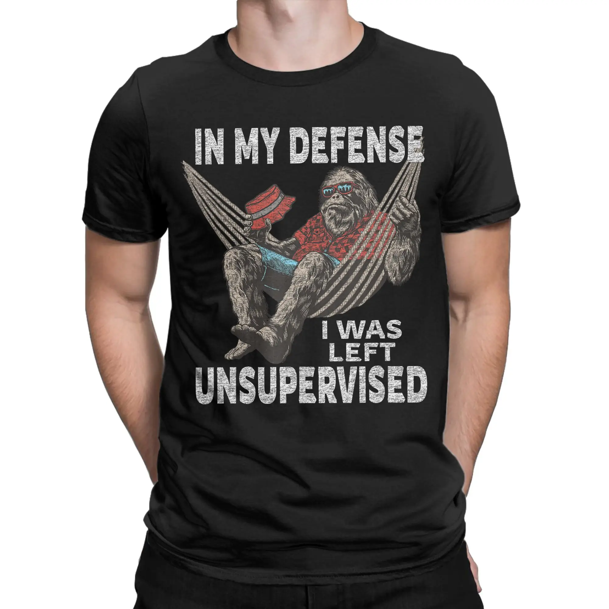 Men's in My Defense I was Left Unsupervised T Shirts Cotton Clothes Summer Y2K Casual Short-Sleeve T Shirt O-Neck Leisure Custom