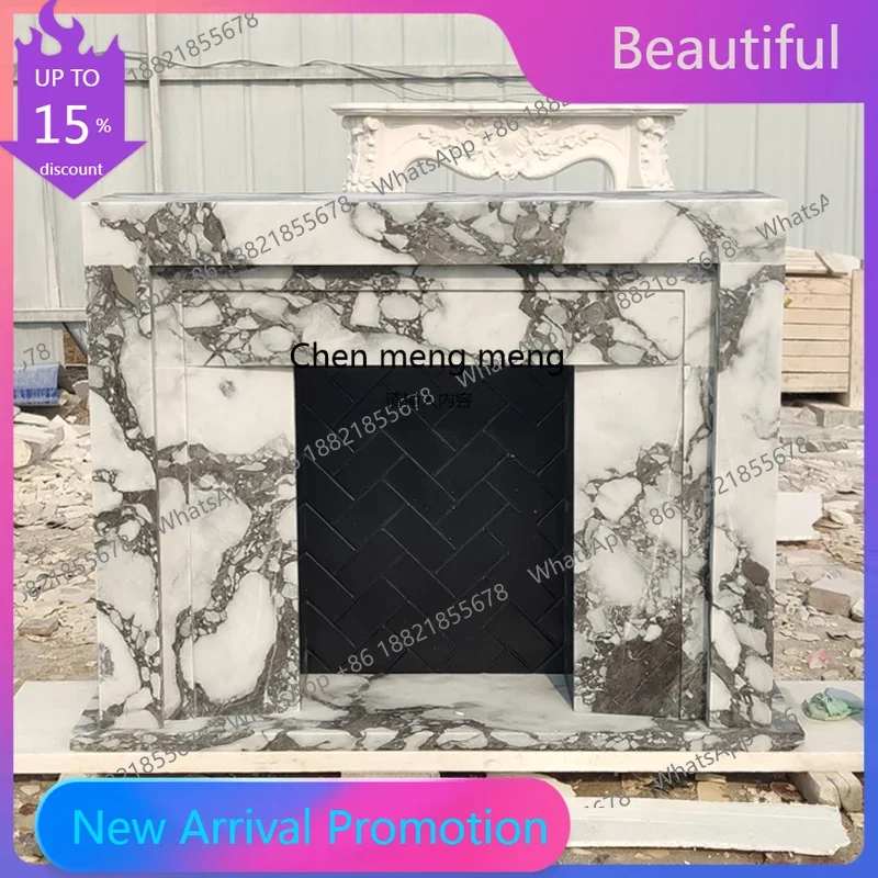 02M Marble fireplace stone French large white interior decoration cabinet stone carving fireplace customization