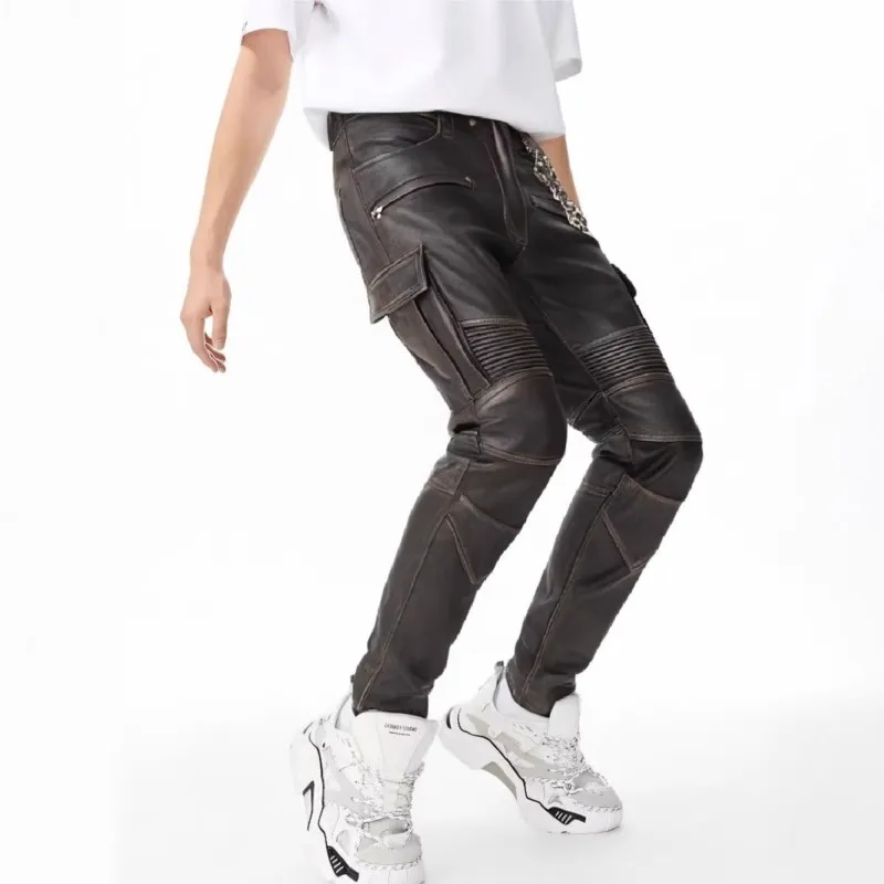 

Windproof and waterproof pants men's women's leather cycling multi-pocket workwear motorcycle anti-drop