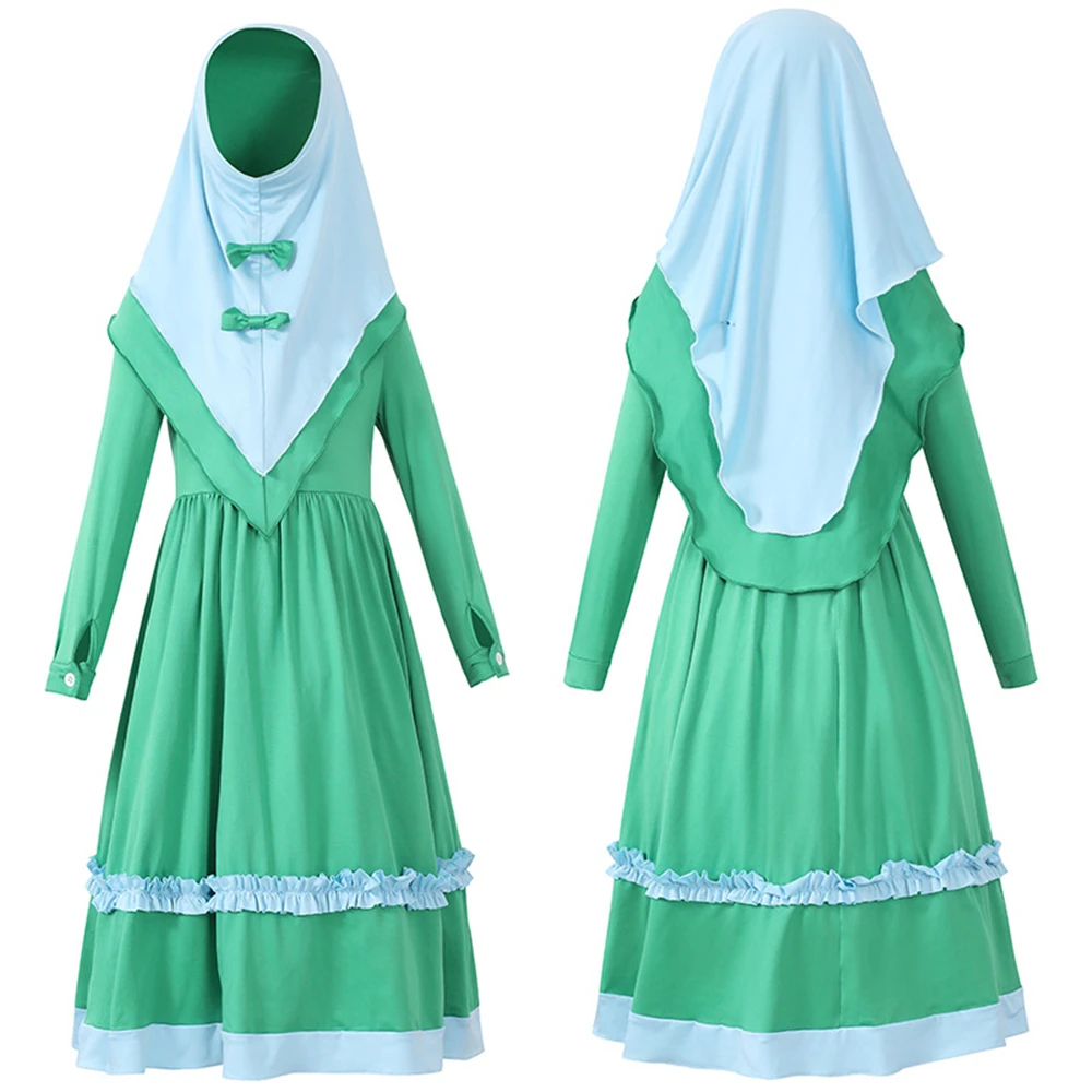 Children's Girl Arab Clothing Kids Middle East Muslim Costume Medieval Abaya Long Sleeve Dress Suit Party Fancy Dress Up Outfits