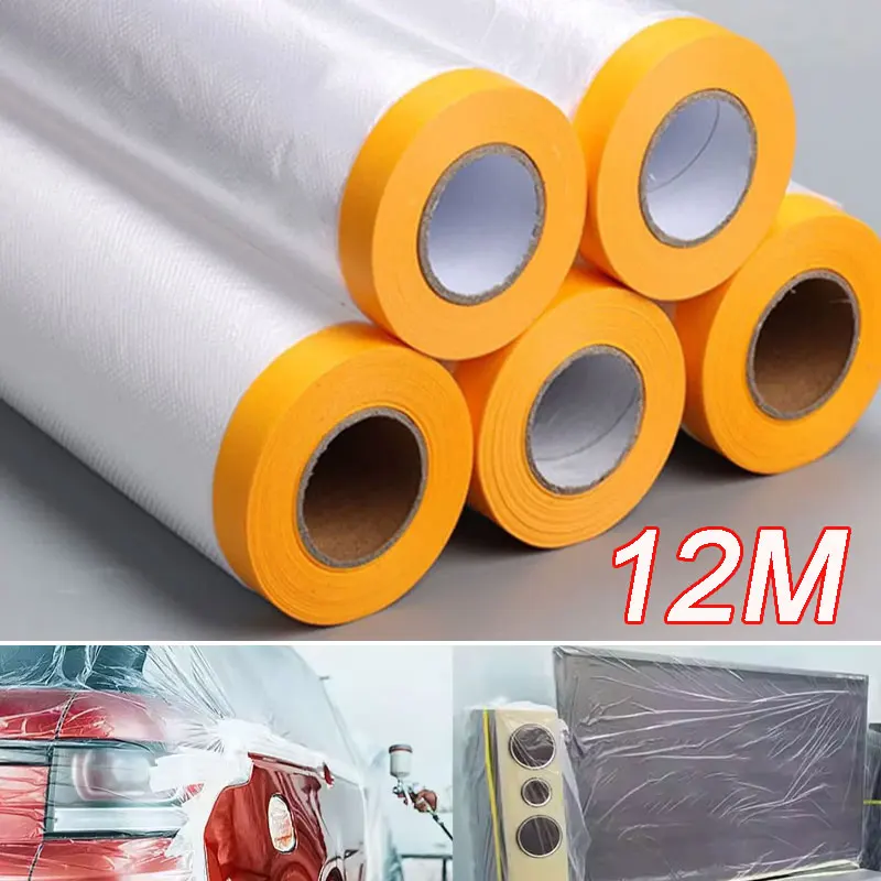 Pre Taped Masking Film Painters Plastic Sheeting Film Tape Car Paint Masking Film Automotive Painting Covering Furniture Tape