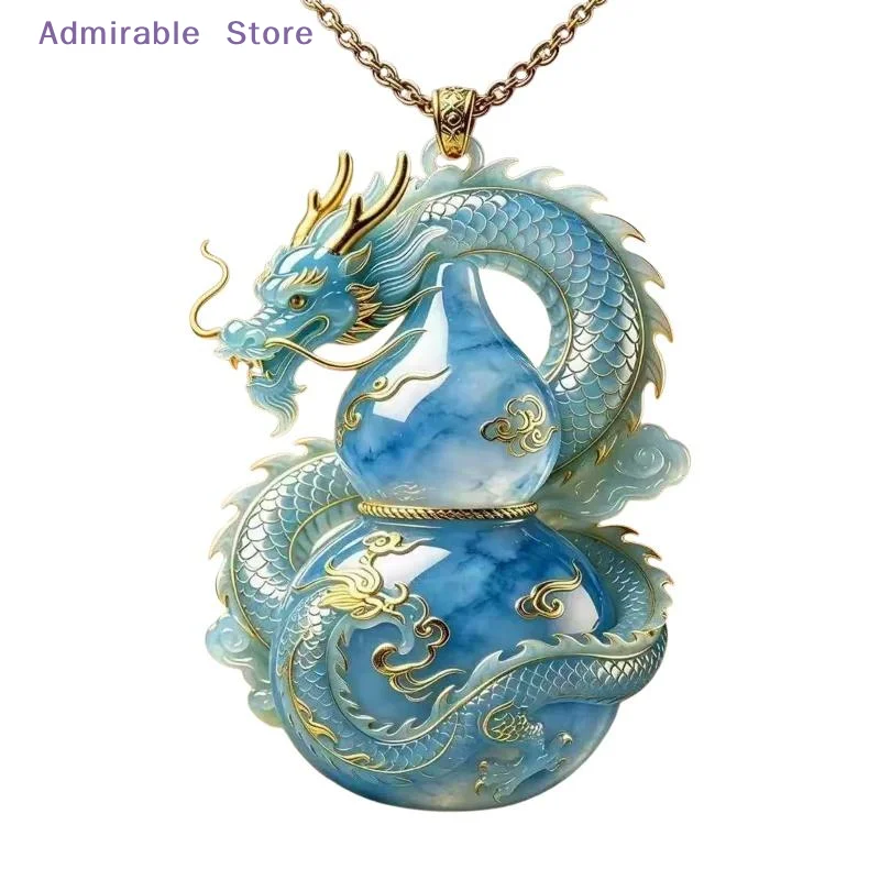 wAuspicious Blue Imitation Jade Gourd Pendant Necklace Ethnic Style Jewelry for Women Mother's Day Gift Daily Wear