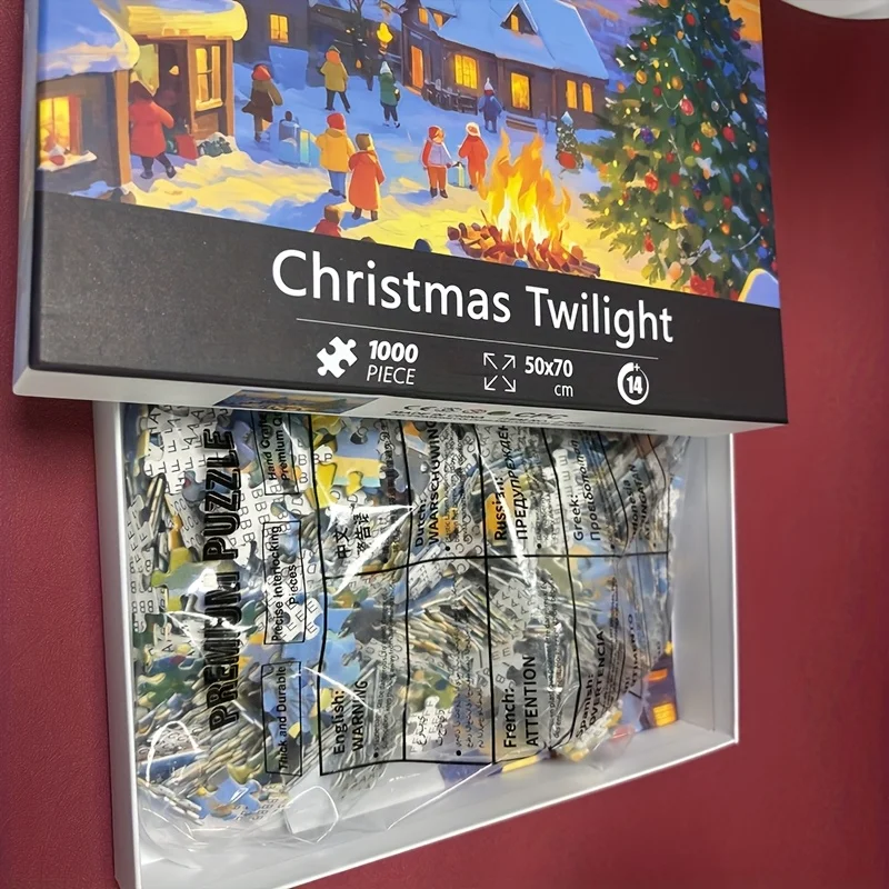 

Enchanting Christmas Eve Twilight Scene 1000-Piece Premium Puzzle - Perfect Christmas Gift
