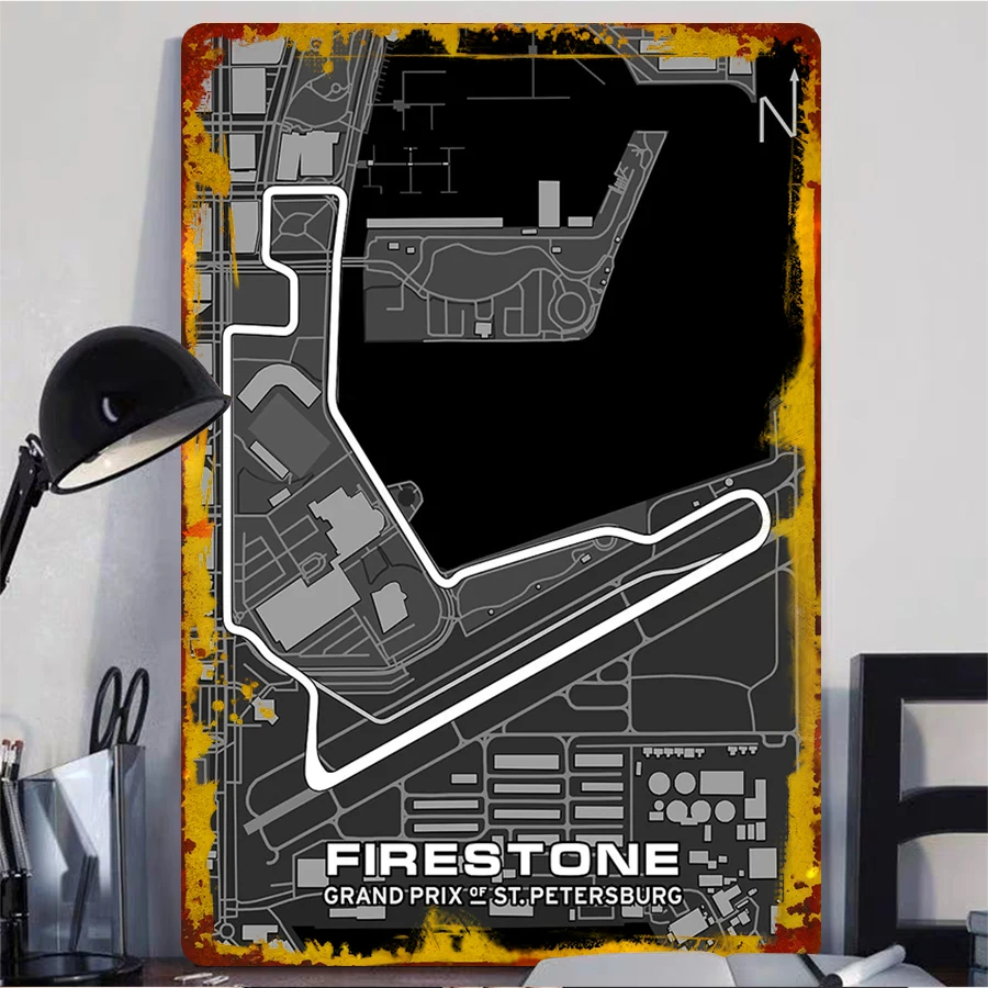 Firestone Grand Prix of St. Petersburg Circuit Map Metal Wall Art Decor for Racing Fans Home Garage Decoration