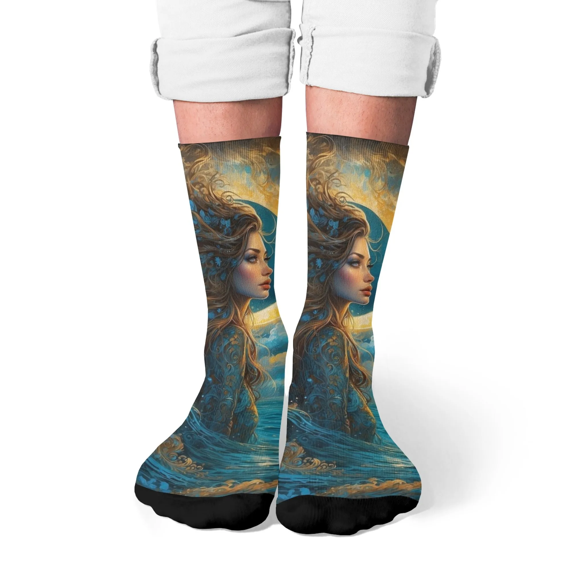 

Носки с художественным узором «Морская нимфа», миф — вдохновленный дизайн для прибрежных каникул, время отдыха и подарков, дышащие, прочные