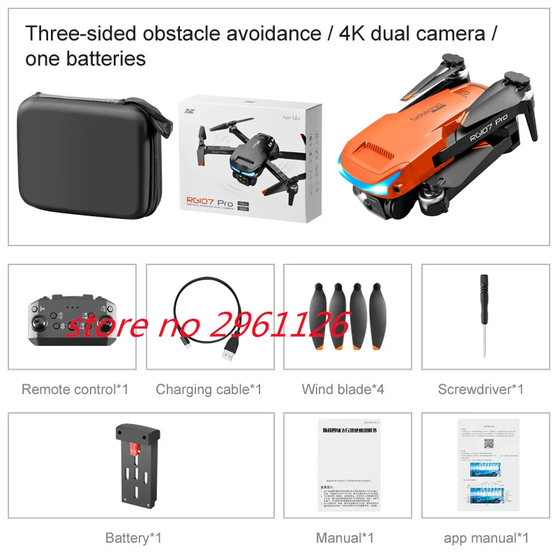 Original battery for RG107 PRO 4K RC Drone Accessories RG107 PRO Dron Battery Blades RG107 RC Drone Propeller Controller Parts