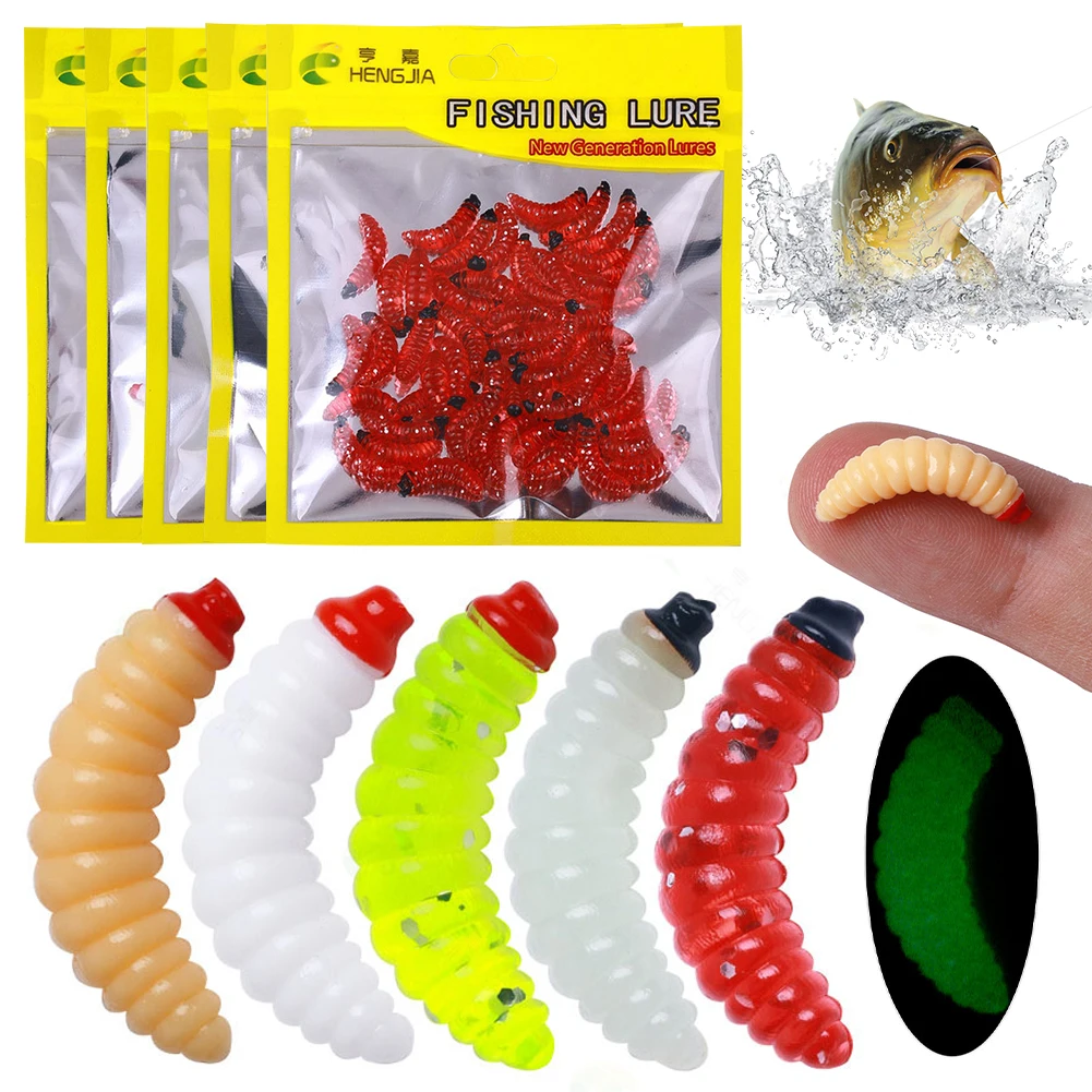 50Pcs 24mm Artificial Bread Worm Baits Bionic Maggots Shape Bait Simulation Bread Worm Bait for Freshwater Seawater