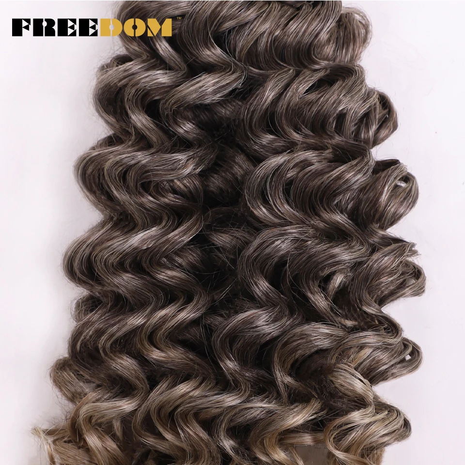 FREEDOM-trenzas de ganchillo de pelo rizado sintético, cabello ondulado profundo, fibra de alta temperatura, extensiones de cabello trenzado ombré