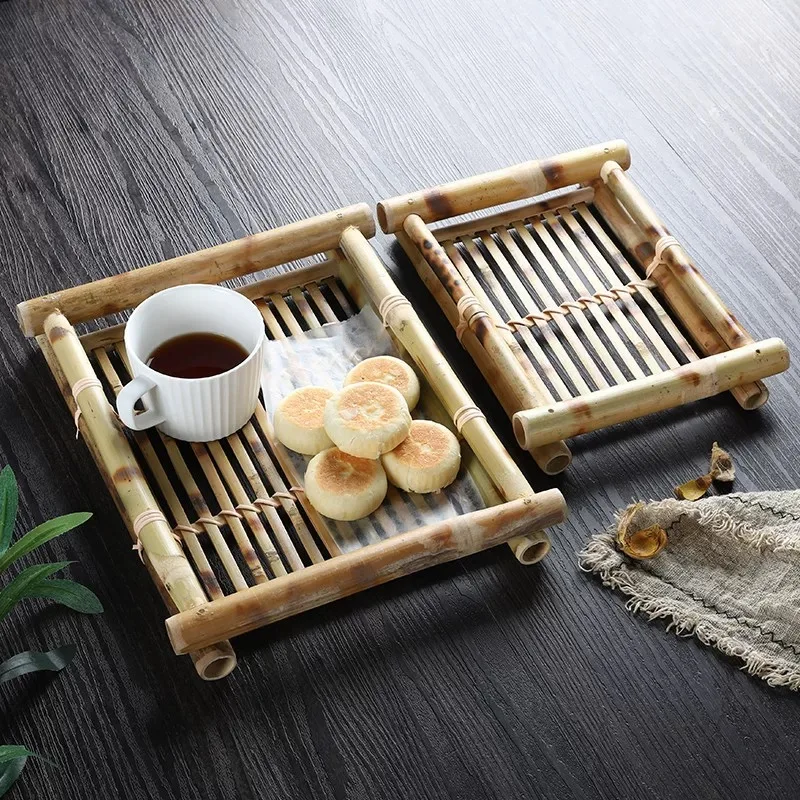 Natural Bamboo Tea Tray Hand-Woven Thai Food Tray Southeast Asian Specialties Fried Chicken BBQ Serving Tray