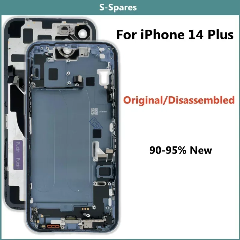 Original Disassembled Middle Frame Housing, Back Glass Cover for iPhone 14Plus, NFC Wireless Charger Assembly, 90% New