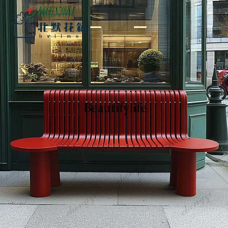 C178 Outdoor park chair stainless steel bench simple courtyard scenic shopping mall rest bench square wrought iron bench