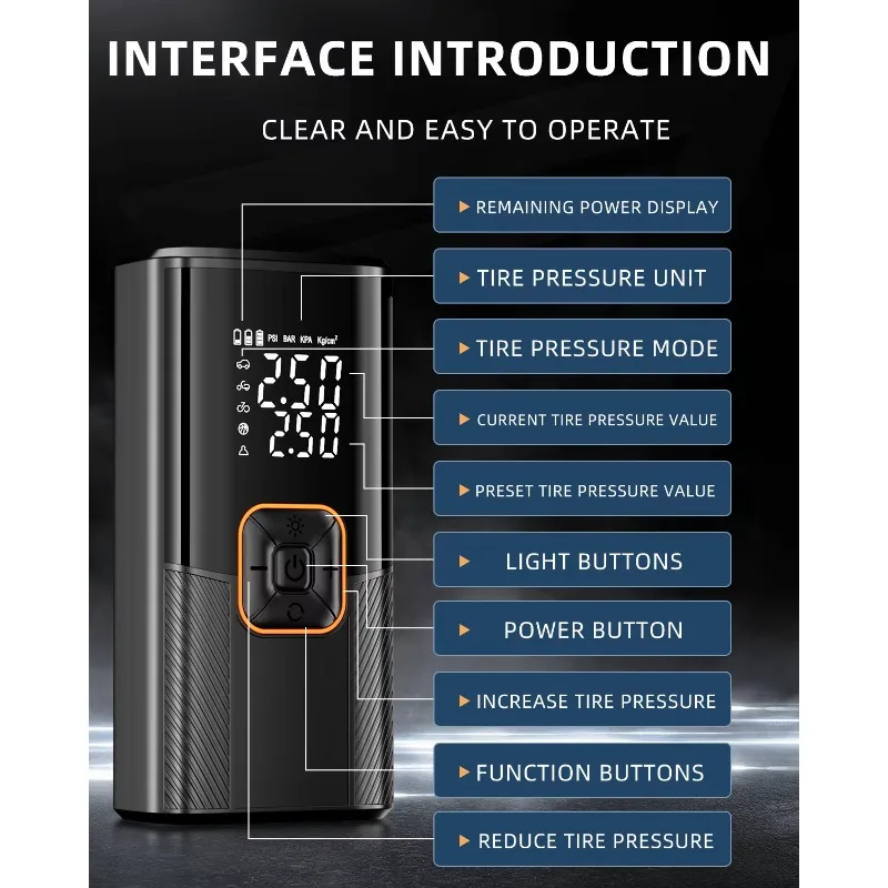 Rechargeable Wireless Car Air Pump Compressor Mini Digital Automatic Portable Tyre Inflator ABS Electric Mini Digital Automatic