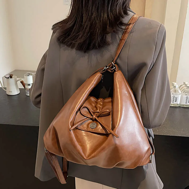 Retro Shoulder Bag Advanced And Fashionable Commuting Crossbody Bag Bow Bags Women'S Armpit Bags Solid Color Design