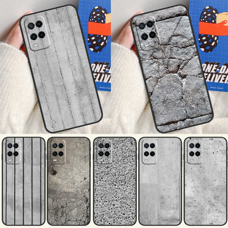 Concrete cracked stone Texture For OPPO A57 A77 A78 A17 A16 A76 A96 A15 A52 A72 A91 A93 A54 A74 A94 A5 A9 A31 A53s A54s Case