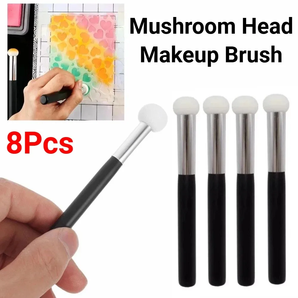 8Pcs Reusable Mushroom Head Cosmetic Brush Soft Ergonomic Handle Sponge Art Brushes DIY Craft Washable Art Painting Sponge
