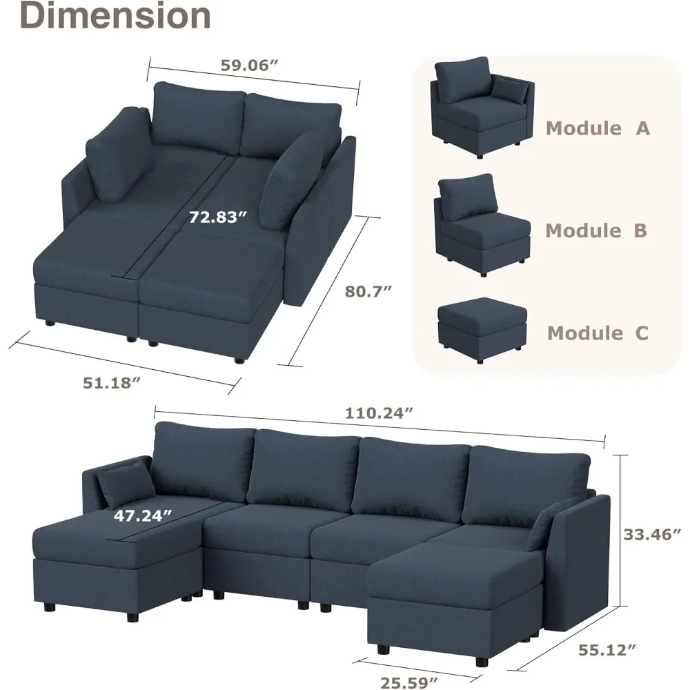 Modular Sectional Sofa ,U Shaped Sectional Sofas with Chaise, Comfy Sectional Sleeper Sofa,Convertible 7 Seat Sectionals Couches