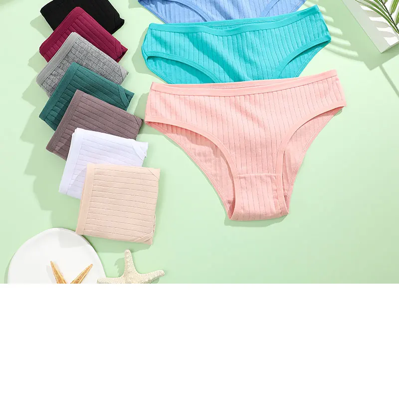 4PCS/SET Women's Cotton Panties Sexy Soft Striped Underpants Solid Color Briefs Female Comfortable Stretch Lingerie M-XL S24b6f541d09e459187a7ae917ea447c4T