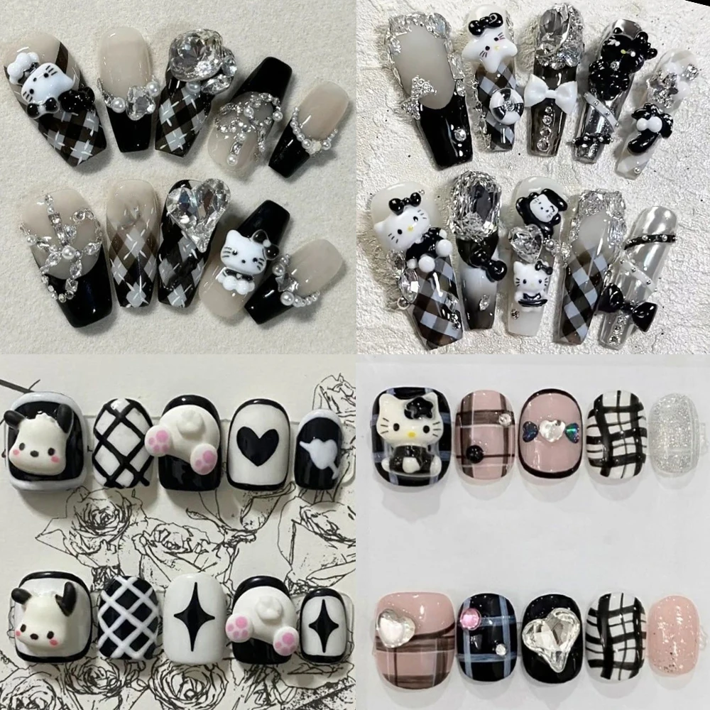 

Hot Sale Cute Cartoon Sanrio Hello Kitty Handmade Press On Nails Pochacco Long Coffin Short Round Square Wearable False Nail