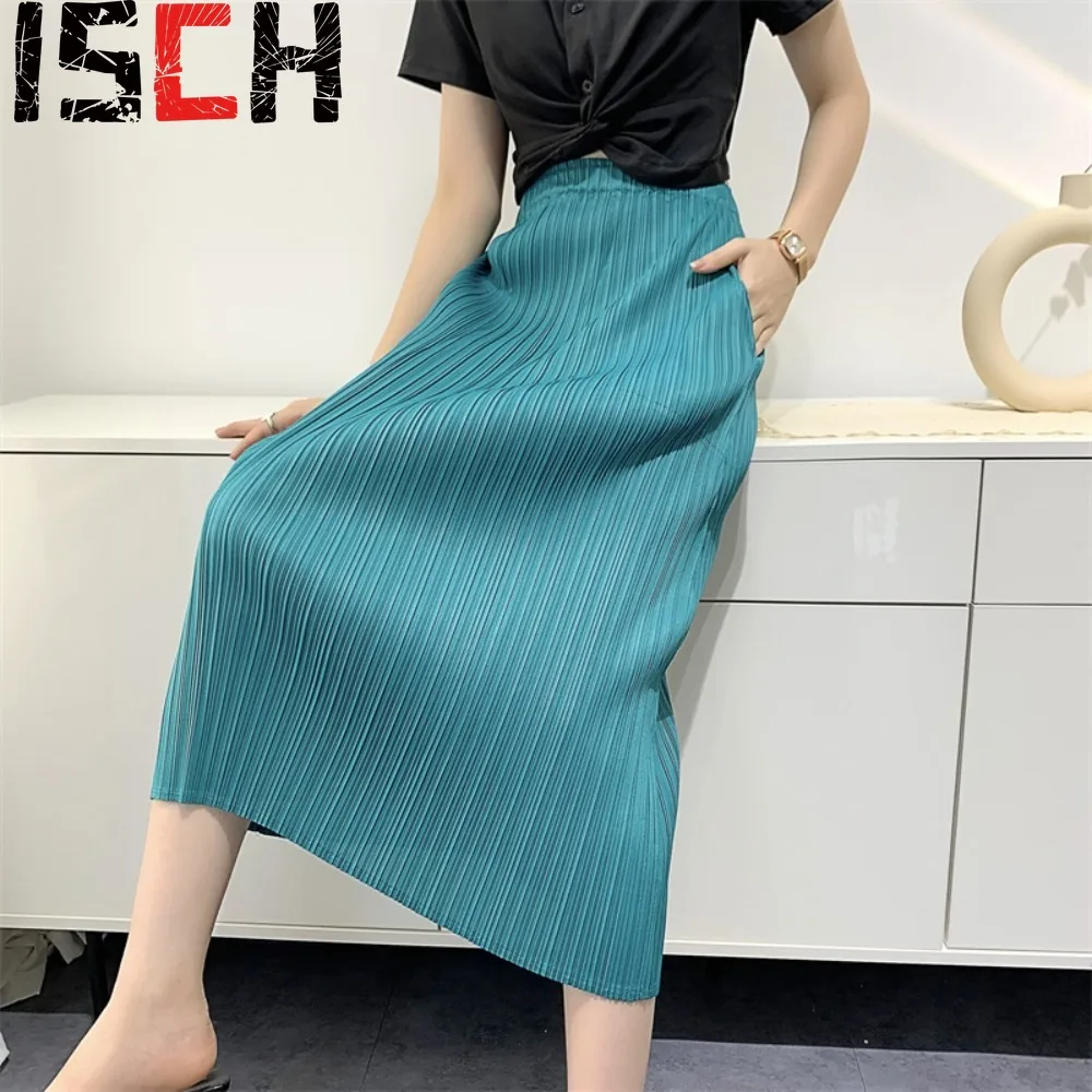 

Pleats Pleated Summer New Half-skirt Women Comfortable Casual High Waist Versatile Simple Basic Long Skirt Oversized Elasticity