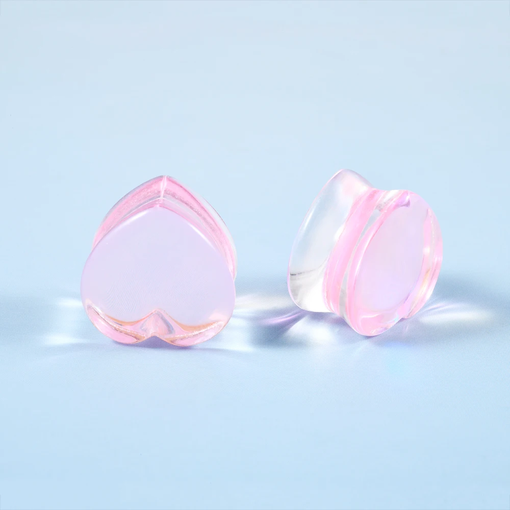 Mode Transparent Solide Rosa Lila Glas Herzförmige Ohr Expander Ohrmuschel Piercing Schmuck Ohr Expansion Artefakt 6-25mm – Detail 14