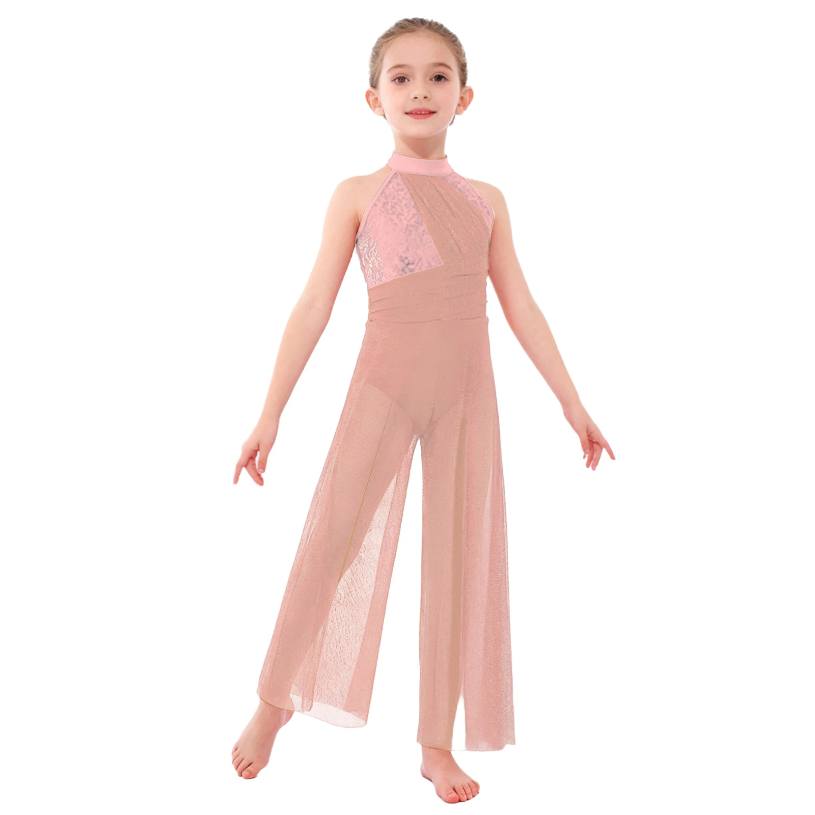 

Kids Girls Ballet Lyrical Dance Performance Unitards Jumpsuit Strappy Back Shiny Sequins Modern Contemporary Dance Costume