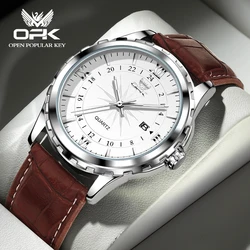 OPK Elite Men's Quartz Watch Fashion Business Waterproof Luminous Men's Watch Luxury Breathable Leather Sports Men's Watch