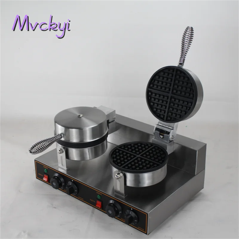 Mvckyi 2 Pcs Commercial Electric Double Head Custom Plate big size Dutch Pancake Maker Kitchen Home lNON Stick Waffle Machine