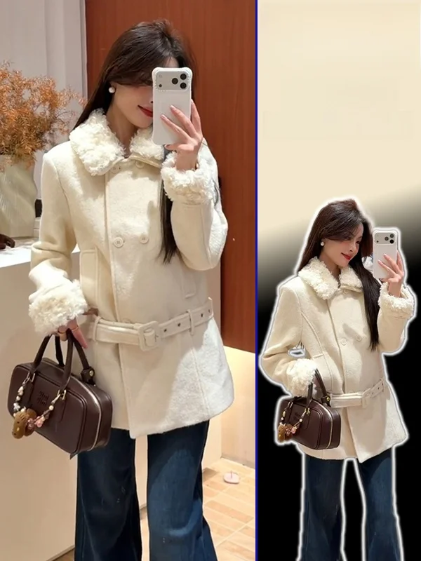 

Женское твидовое пальто больших размеров класса люкс, универсальное, стройнящее, двубортное, повседневное, теплое, утепленное, с длинными рукавами, весна-осень