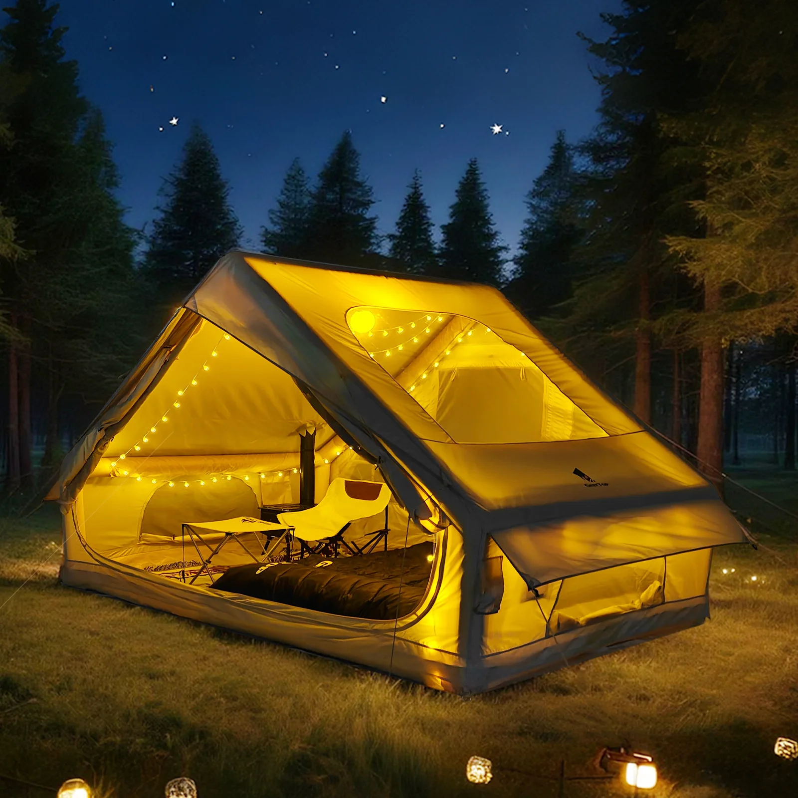 

6.3㎡/12㎡ Inflatable Tent, Outdoor Camping Oxford Cloth Family Camping Small House Camping Tent 3-4 People,L358