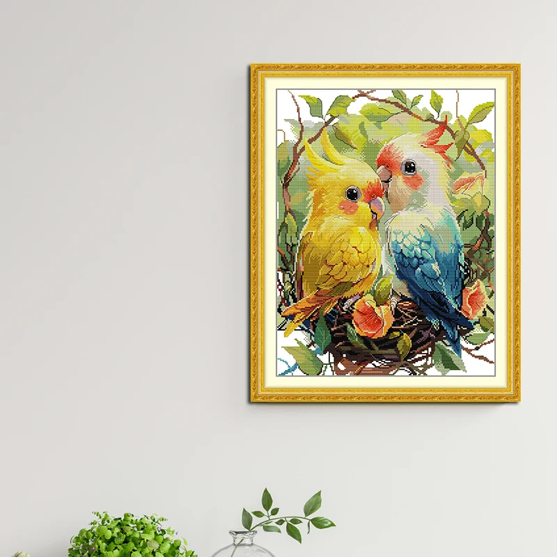 Joy Sunday Cross Stitch Kit A Pair Of Parrots HD Pattern Counted Printed Fabric Canvas Art Craft Aida 16/14CT DIY Embroidery Kit