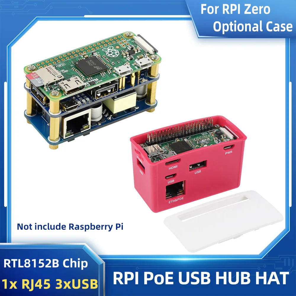 Raspberry Pi PoE Ethernet USB HUB HAT 3 x USB 2.0 Ports RJ45 802.3af RTL8152B Compatible for for Raspberry Pi Zero W WH 1.3