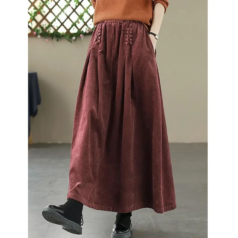 Smvp-تنورة قصيرة للنساء ، فضفاضة عالية الخصر ، تنورة طويلة ، ملابس الشارع الأنيقة ، تنورات نسائية على شكل خط ، الخريف ، الشتاء ،