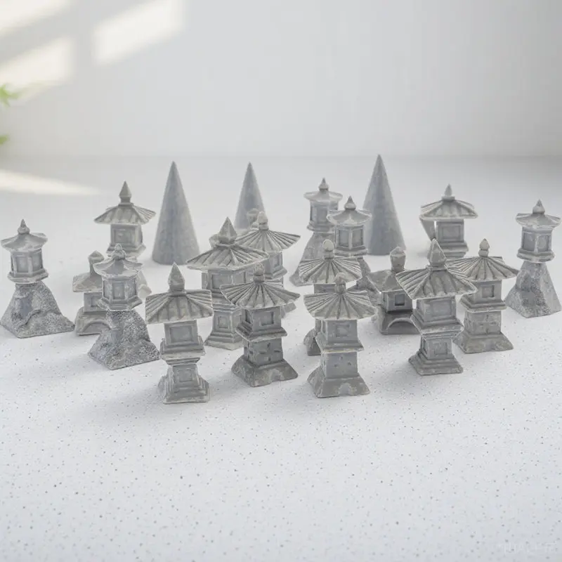 Mini Pagoda Statue Resin Garden Decor Bonsai Ornament Zen Style Pavilion Decoration Outdoor Indoor Tabletop Micro Landscape
