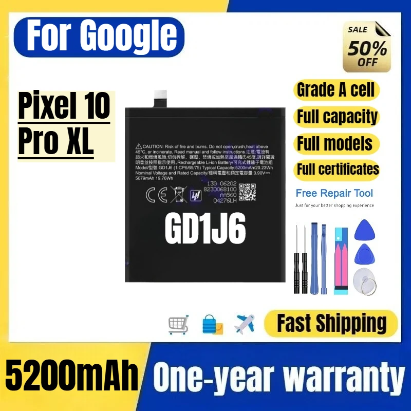 GD1J6 for Google Pixel 10 Pro XL Phone Battery  High Quality High Capacity Battery Replacement Bateria Grade A Cell with Tools