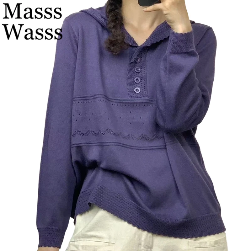 Masss Wasss marque 2025 automne pull ample femmes mode Vintage classique à capuche chandails dames de luxe élégant coton pulls