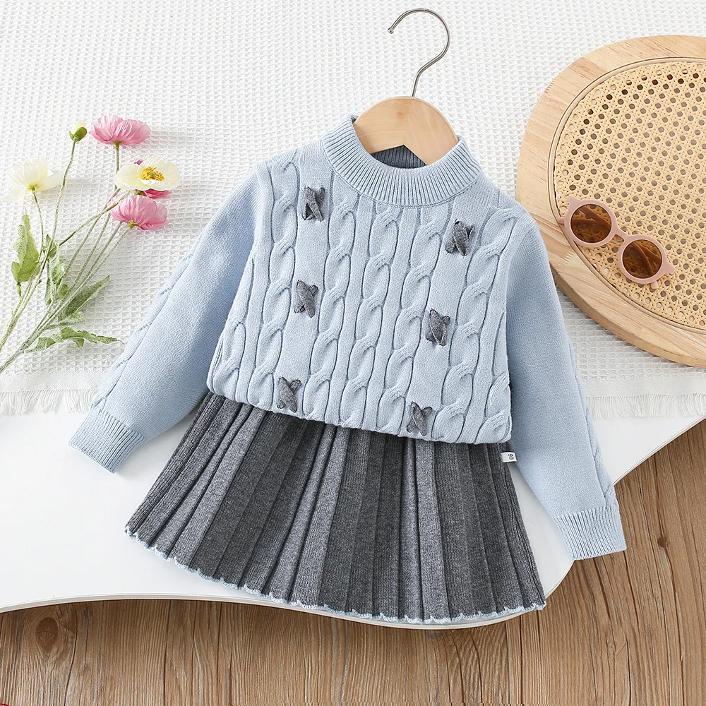 

Girls' Knitted Suit 2025 Autumn And Winter New Korean Twist Knit Sweater + Pleated Skirt Princess Two-piece Suit