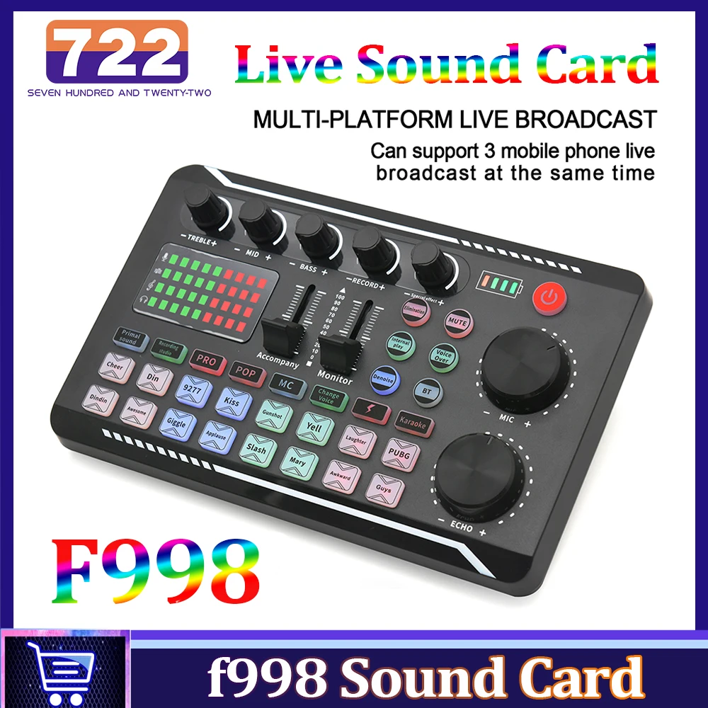 HD F998 Live Sound Card Audio Mixer Can Used With A Microphone for Studio DJ Console Mixing Karaoke Play Record USB Sound Card