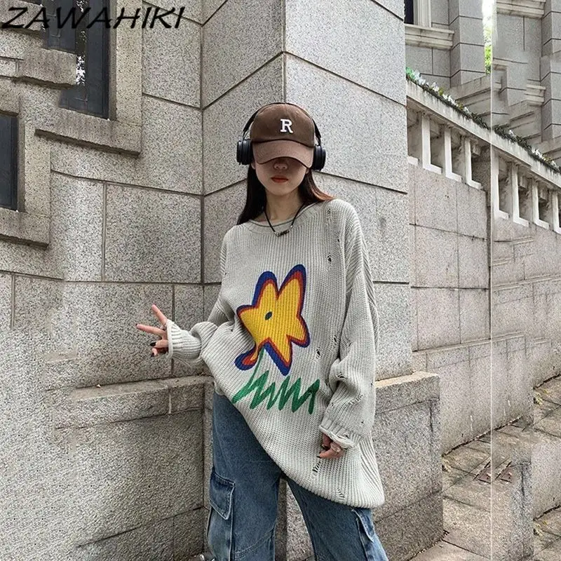 

Sueter Mujer American Fall Winter New Arrive Preppy Loose Cartoon O-neck Fashion Japanese Sweet All Match Knitted Sweater Women