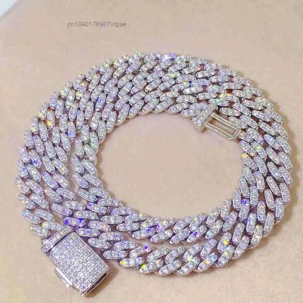 Hip Moissanite Hop Jewelry 8mm Cuban Link Chain 925 Sterling Silver Moissanite Chain Cuban.