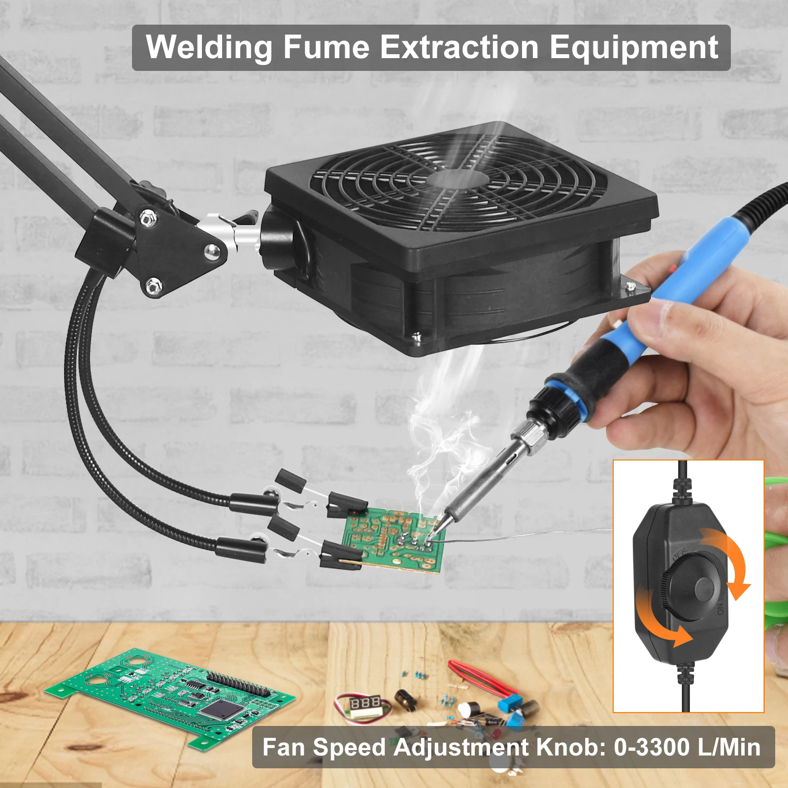 NEWACALOX Solder Fume Extractor 3 Stage Filtration Solder Smoke Absorber with 2 Flexible Arms for Soldering DIY Working Station