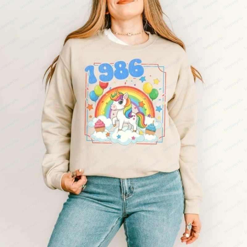 Funny 40th Birthday Sweatshirt Birth Year Custom Sweater Besties Birthday 40th Daughter Gift 1980s Nostalgia Unicorn Rainbow Tee