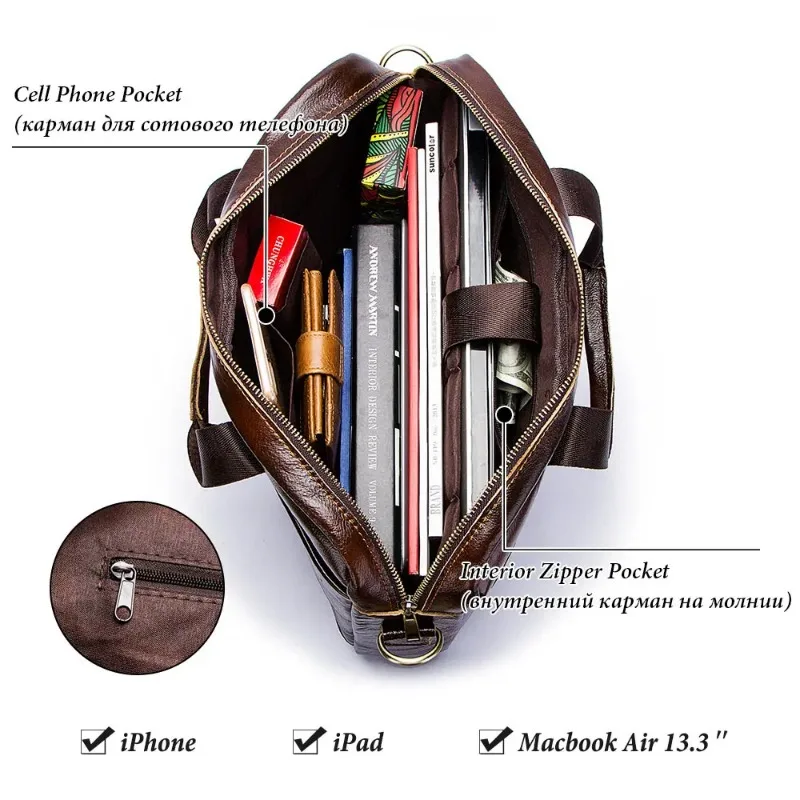 Genuine Leahther Men Briefcase Portable Office Handbag for Laptop Bag High Quality Business Messenger Shoulder Bags Travelling