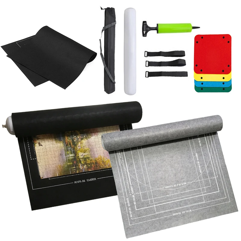 

Puzzle Storaging Mat Suitable for 1000/2000/3000PCS Non-Slip Felt Blanket with Drawstring Bag Fixing Bands Inflatable Stick ZYF