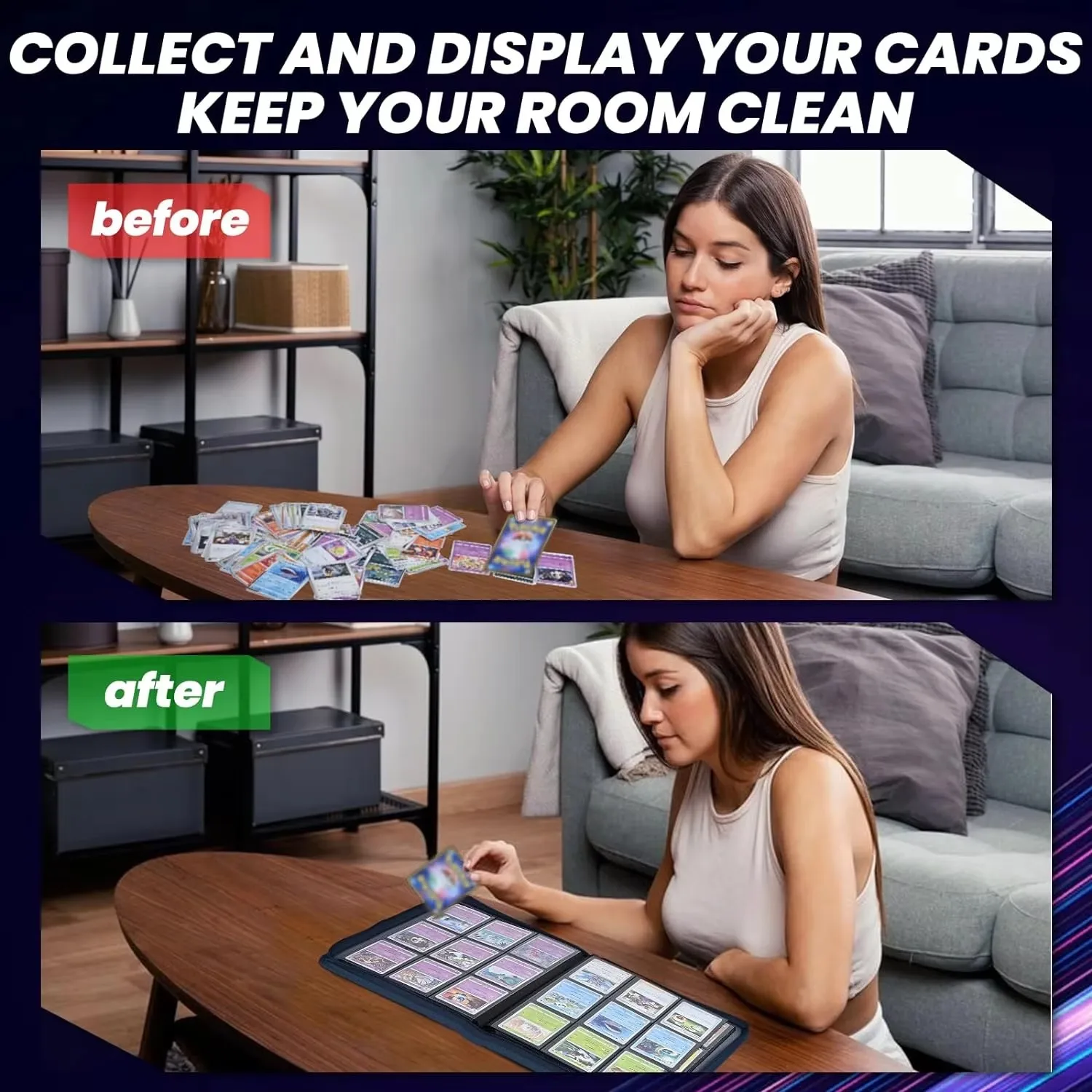 مجلد بطاقات بسحاب مكون من 9 جيوب، كتاب حامل بطاقات التداول 360 درجة، غلاف بسحاب من البولي يوريثان الفاخر للبطاقات، بطاقة تحميل جانبية متينة #6