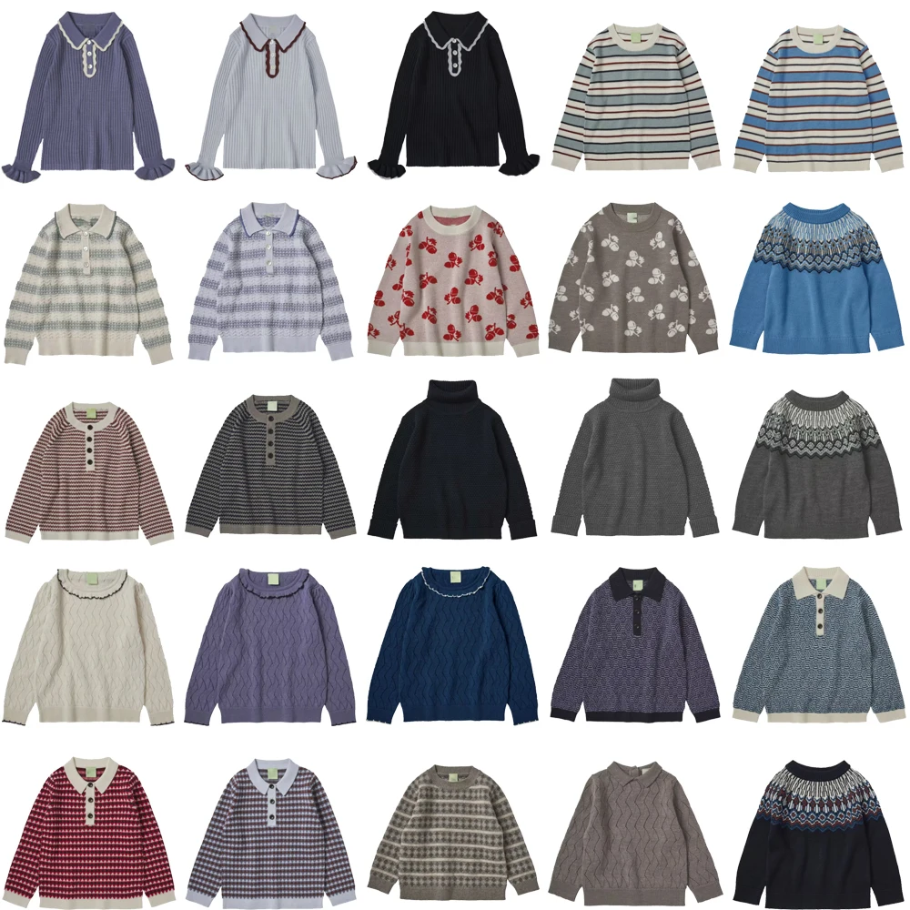 

aw24 kids sweaters boys girls cute knit tops Pullover cardigan sets baby child cotton outwear clothing