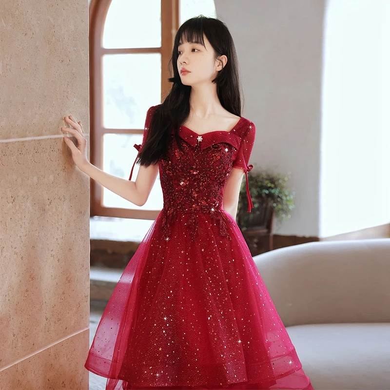 Maternity Toast Dress Bride 2022 New Wine Red Wedding Dress Engagement Dress Wedding Casual Evening Dress Female