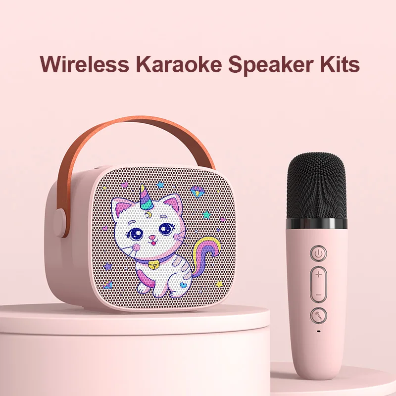 Mini sprzęt do Karaoke kot kreskówkowy przenośny głośnik Bluetooth z mikrofonem do domu rodzina KTV Party Kid Singing Player