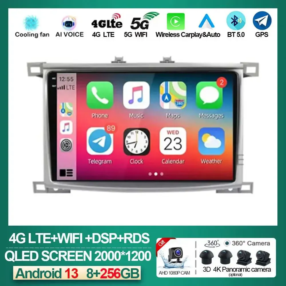 

Android 13 For Toyota Land Cruiser LC 100 2002 - 2007 For Lexus LX470 J100 2 II 2002 - 2007 GPS Multimedia Player Navigation